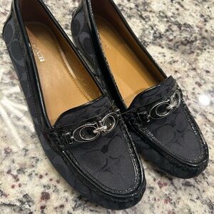 Coach Black Signature Loafers with Silver Accents Size 8